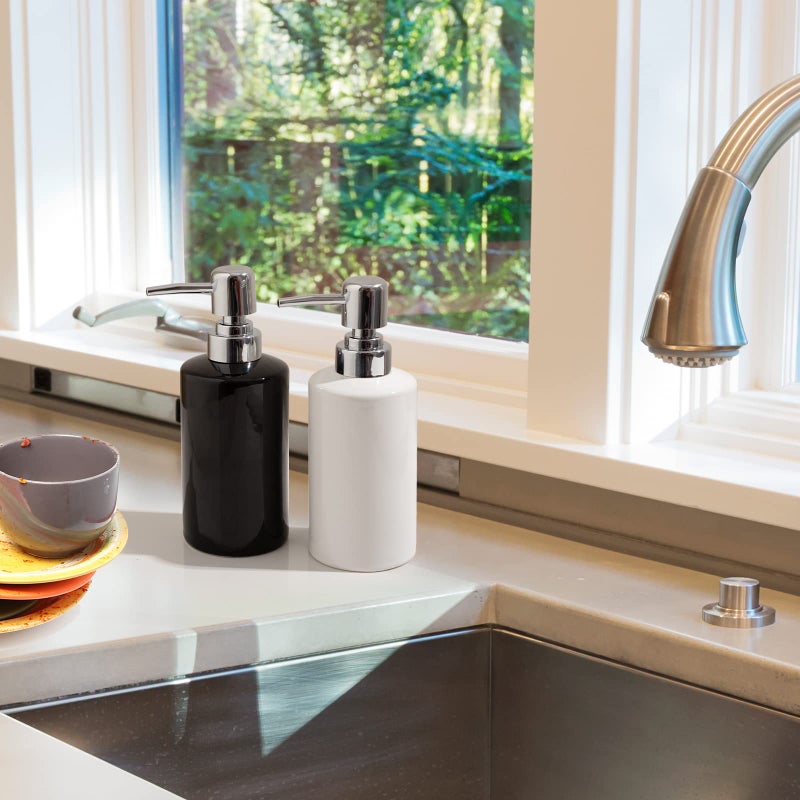 FE FUN ELEMENTS FE Soap Dispenser, 300ml/10oz Ceramic Liquid Soap Pump Dispenser, Refillable Dish Soap Dispenser for Kitchen Bathroom Washroom (Black) - Image 5